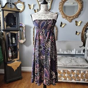 Boho Strapless Paisley Dress in Purple and Pink Small